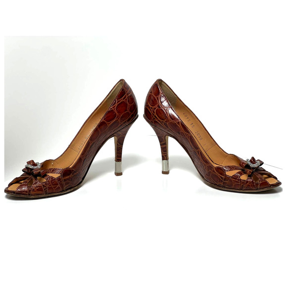 Giuseppe Zanotti Brown Alligator Crystal Embellishments Pumps Heels Shoes 35 - Picture 7 of 12